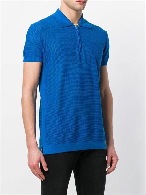 Diesel Cotton Zip Front Polo Shirt In Blue For Men Lyst