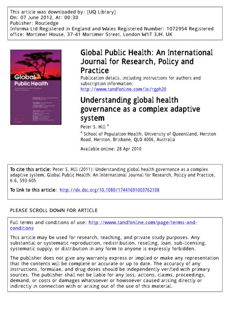 Pdf Understanding Global Health Governance As A Complex Adaptive System