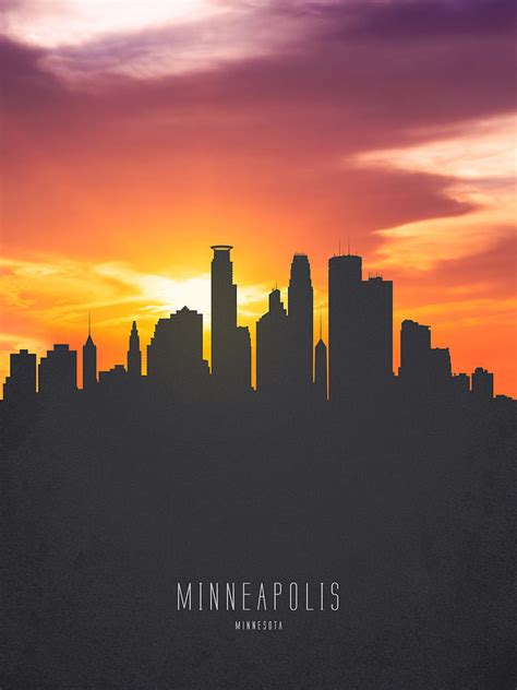 Minneapolis Minnesota Sunset Skyline 01 Painting By Aged Pixel