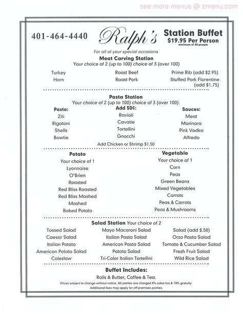 Online Menu of Ralphs Catering & Kitchen Restaurant, Cranston, Rhode