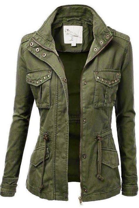Womens Trendy Military Cotton Drawstring Jacket Fashion Jackets