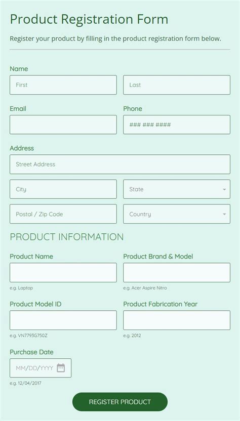 Free Product Registration Form Template 123formbuilder