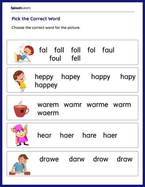 Select The Correct Word For The Image Ela Worksheets Splashlearn