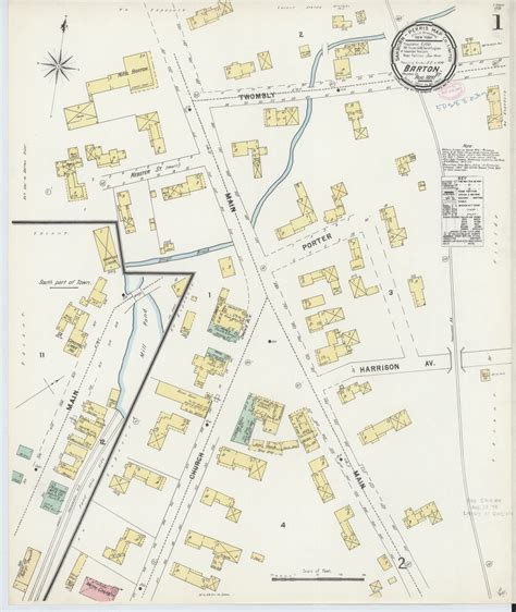 Barton Vt Fire Insurance 1897 Sheet 1 Old Town Map Reprint Old Maps