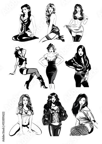 Sketch Pen Sexy Beautiful Girls In Different Poses Vector Illustration Buy This Stock Vector