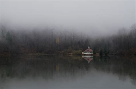 Free Images Cabin Fog Foggy House Lake Reflection River