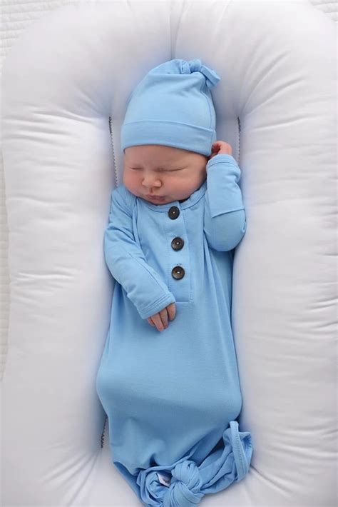 Baby Blue Knotted Button Gown Newborn Boy Clothes Baby Coming Home
