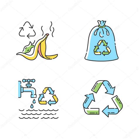 Conjunto De Iconos De Color Rgb De Cero Puntas De Residuos Reciclaje