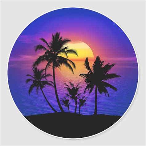 Tropical Sunset Palm Trees Classic Round Sticker Zazzle Palm Trees