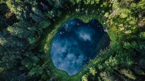 Aerial View Of A Small Pond In The Middle Of A Forest Savonlinna
