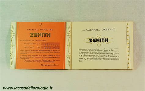zenith libretto di garanzia per orologi con cassa in oro anni 50 prestampato con numero di