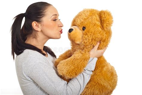 Female Kissing Teddy Bear Stock Photo Image Of Pigtails 22551846