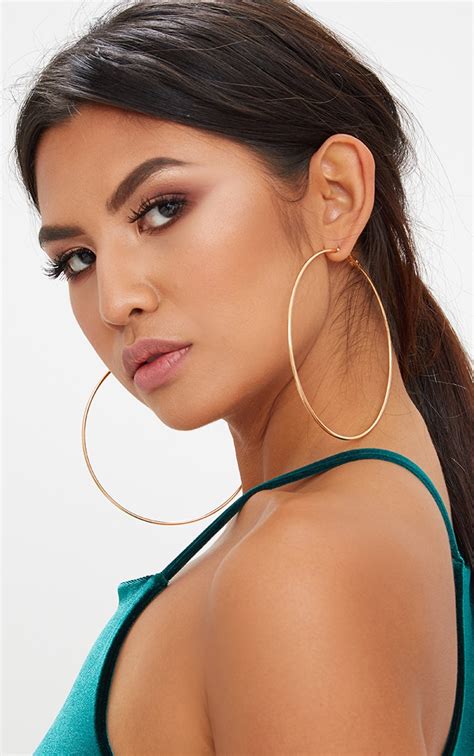 gold extra large hoop earring accessories prettylittlething ca