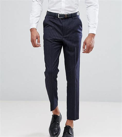 Asos Tall Tapered Suit Pants In Navy Pinstripe Navy Skinny Fit