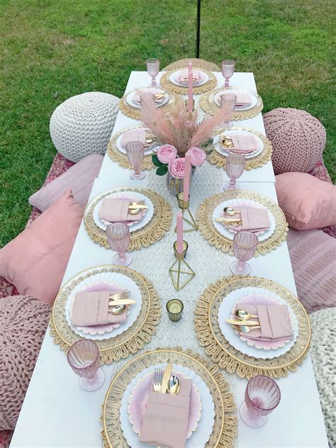 Blush Boho Chic In 2021 Picnic Table Party Picnic Party Decorations