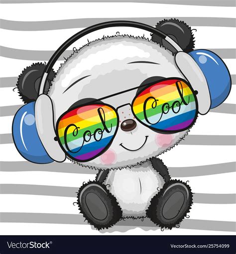 Cool Cartoon Cute Panda With Sun Glasses And Headphones