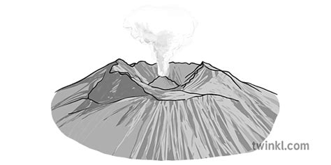 Volcán Activo En Blanco Y Negro Ilustración Twinkl