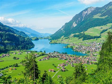 Beautiful Lake Lungern And Village From Brunig Pass Switzerland Stock