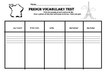 French Words for Kids List and Test by Michelle Norrid | TpT