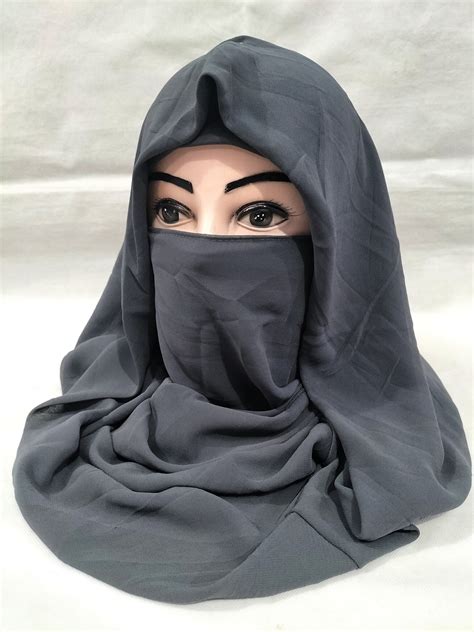 Plain Niqab Ready To Wear Dark Grey Suzain Hijabs