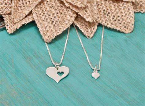 mother and daughter sterling silver heart necklace mother etsy
