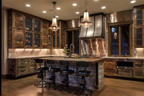 Though, it can be made of wood too but you'd better choose a range hood made of stainless steel and play with its contrast to the wood used in the whole interior. Lake Tahoe getaway features contemporary barn aesthetic | Rustic cabin kitchens, Rustic modern ...