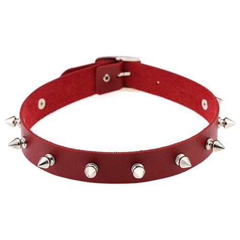 Women S Vintage Punk Goth Studded Rivet Pu Leather Choker Necklace Red