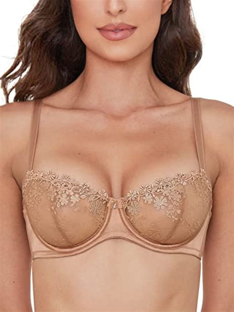 Wingslove See Through Bra Embroidered Unlined Sexy Lace Underwire Bra Milk Coffee Wingslove