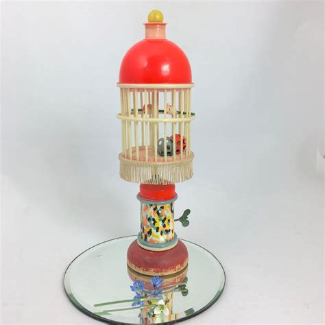 Vintage Twirling Bird Cage Mechanical Toyparrots On Perch Etsy Bird