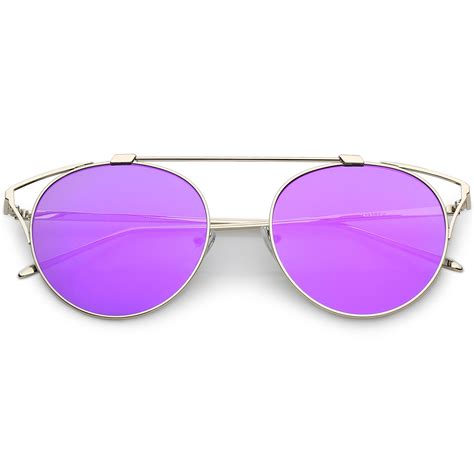 retro modern round wired flat lens aviator sunglasses c395 cat eye sunglasses purple mirror