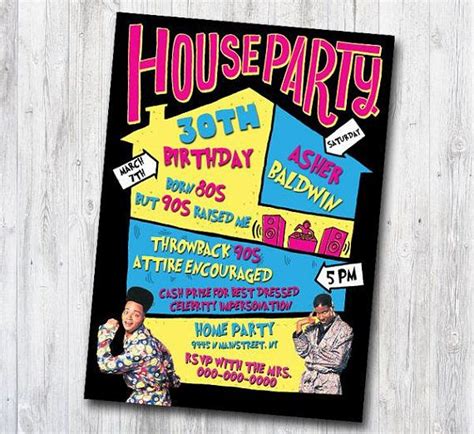 House Party Invitation Card Birthday Card Movie House 90s Theme Party