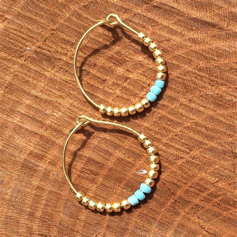 Gold Plated Turquoise Gold Seed Bead Hoop Earrings Etsy Etsy