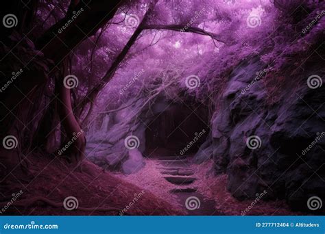 Purple Cave With Gems Watercolor Background Royalty Free Stock Photo