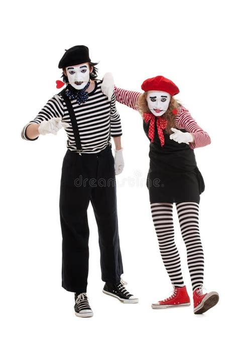 Portrait Of Mimes In Striped Costumes Stock Photo Image Of Artistic