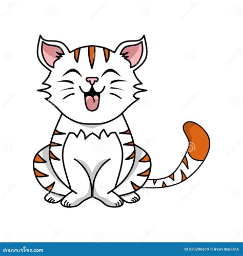 Cute White Cat That Opens Its Mouth Stock Vector Illustration Of