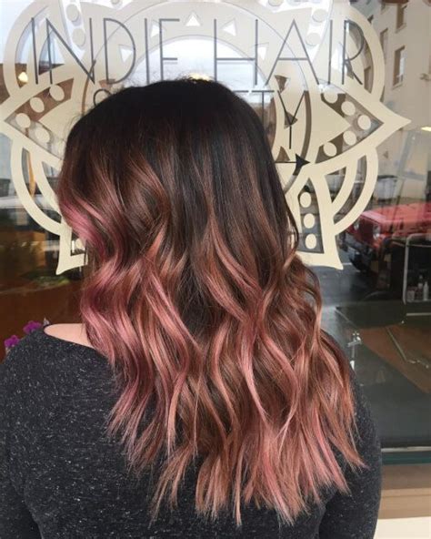 Ombre Rose Gold Highlights On Black Hair Hair Trends 2020