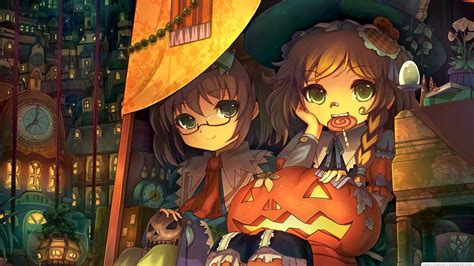 Cute Anime Girls Halloween A160 Hd Wallpaper