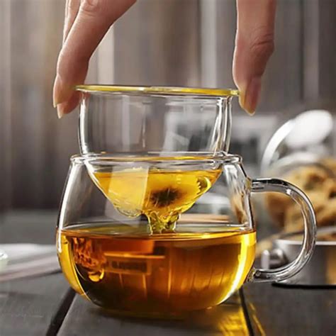 Hand Blown Heat Resistant Glass Tea Cup With Lid And Infuser 300ml Borosilicate Glass Tea Cup