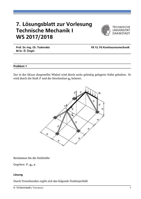 TM1 GL7 Loesung 7 Lösungsblatt zur Vorlesung Technische Mechanik I