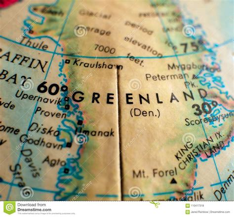 Tiro Macro Del Foco De Groenlandia En El Mapa Del Globo Para Los Blogs