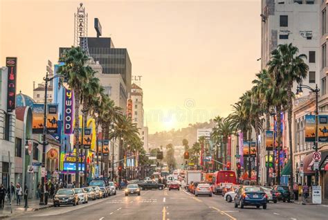 Hollywood Boulevard At Sunset Los Angeles Walk Of Fame Editorial