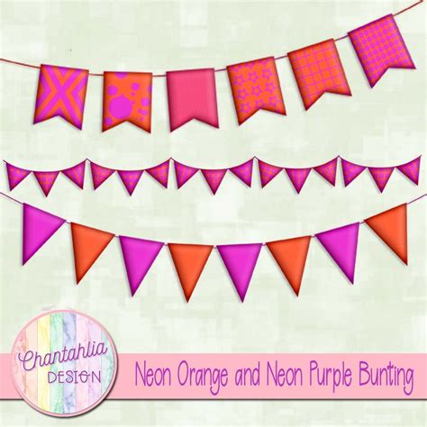 Free Digital Bunting Embellishments In Neon Purple And Neon Orange Use