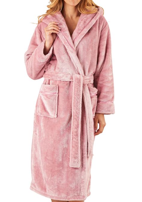 Dressing Gown Luxury Super Soft Thick Fleece Womens Hooded Slenderella Bathrobe Ebay
