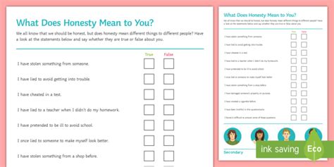 What Does Honesty Mean To You Worksheet Worksheet