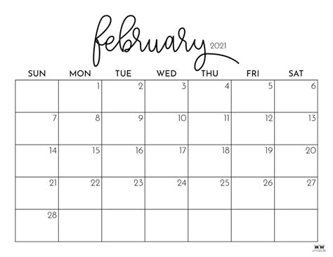 February 2021 Calendars Free Printables Printabulls