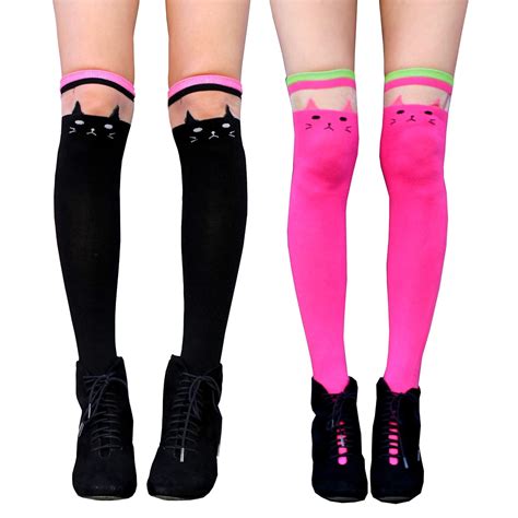 Set Of 2 Cat Knee High Sock Kawaii Anime Clothing Cute Kpop Thigh High Stocking