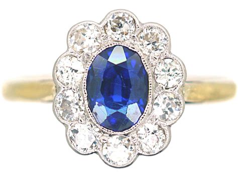 Edwardian 18ct Gold And Platinum Sapphire And Diamond Oval Cluster Ring