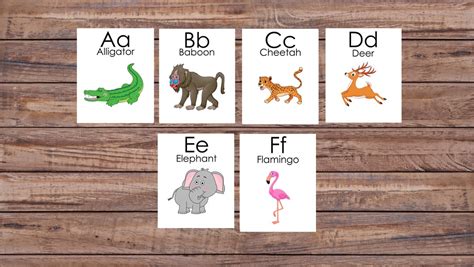 Jungle Animal Alphabet Flash Cards Zoo Animals Instant Download Etsy