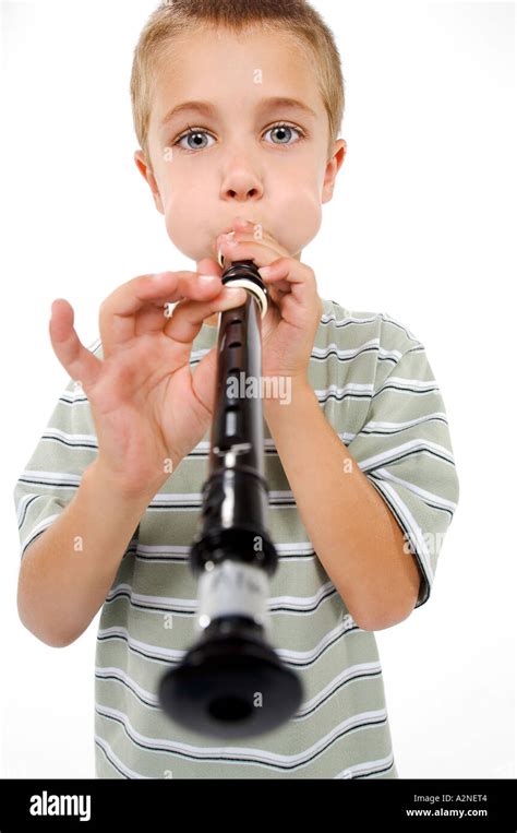 Boy Playing Recorder Stock Photo Alamy