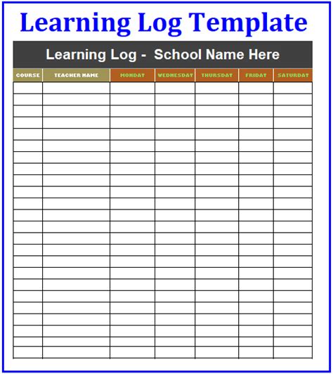 Learning Log Templates 16 Free Printable Word Excel And Pdf Formats